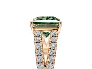 Solitaire Engagement Ring Setting for Fancy Green Princess Cut Center with Pave Split Shank and Prong Head in Rose Gold