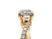 Solitaire Engagement Ring Setting for Cushion Cut Center with Half-Pave Crossover Band and Prong Head in Yellow Gold