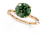 Solitaire Engagement Ring Setting for Fancy Green Round Cut Center with Bamboo Band and Prong Head in Rose Gold