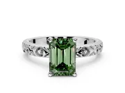 Solitaire Engagement Ring Setting for Fancy Green Emerald Cut Center with XO Engraved Band and Prong Head in Sterling Silver