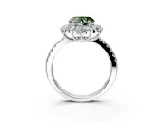 Floral Halo Engagement Ring Setting for Fancy Green Heart-Shaped Center with Pave Accents and Prong Head in Platinum