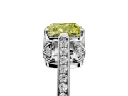 Cathedral Engagement Ring Setting for Fancy Yellow Cushion Cut Center with Antique-Style Pave Band and Prong Head in White Gold