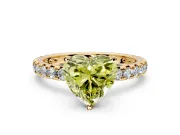 Solitaire Engagement Ring Setting for Fancy Yellow Heart-Shaped Center with Shared-Prong Accents and Prong Head in Yellow Gold