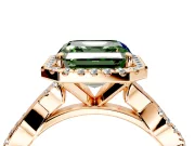 Halo Engagement Ring Setting for Fancy Green Asscher Cut Center with Pave and Plain Twist Band and Prong Head in Rose Gold