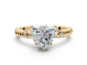 Rope Engagement Ring Setting for Heart-Shaped Center with Accent Shoulders and Prong Head in Yellow Gold