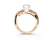 5 Stone Engagement Ring Setting for Fancy Blue Radiant Cut Center with Graduated Accents and Prong Head in Rose Gold
