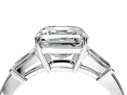 3 Stone Engagement Ring Setting for Asscher Cut Center with Baguette Accents and Prong Head in Sterling Silver