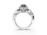 Milgrain Halo Engagement Ring Setting for Fancy Green Radiant Cut Center with Shoulder Bezels and Prong Head in Sterling Silver