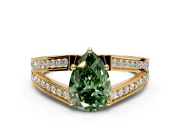 Split Shank Engagement Ring Setting for Fancy Green Pear-Shaped Center with Pave Split Shank and Prong Head in Yellow Gold