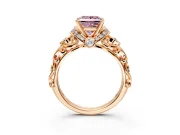 Solitaire Engagement Ring Setting for Fancy Pink Princess Cut Center with Filigree Band and Prong Head in Rose Gold