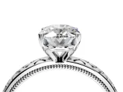 Solitaire Engagement Ring Setting for Oval Center with Milgrain X Pattern Band and Prong Head in White Gold