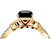 Leaf Motif Engagement Ring Setting for Fancy Black Emerald Cut Center with Pave Band and Prong Head in Yellow Gold