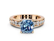 Solitaire Engagement Ring Setting for Fancy Blue Cushion Cut Center with Channel-Set Accents and Prong Head in Rose Gold