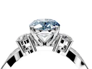 3 Stone Engagement Ring Setting for Fancy Blue Oval Center with Pave Twist Band and Prong Head in White Gold