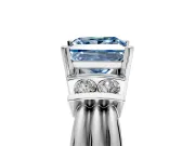 Solitaire Engagement Ring Setting for Fancy Blue Princess Cut Center with Grooved Bar Accent Band and Prong Head in Platinum
