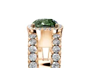 Halo Engagement Ring Setting for Fancy Green Cushion Cut Center with Wide-Open Pave Split Shank and Prong Head in Rose Gold