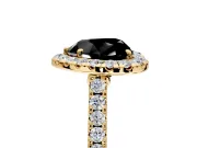 Halo Engagement Ring Setting for Fancy Black Heart-Shaped Center with Narrowing Pave Band and Prong Head in Yellow Gold