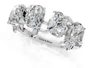Elongated Cushion Cut Lab-Grown Diamond 4 Stone Wedding Band with Leaf Prongs in White Gold