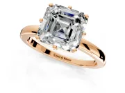 Solitaire Engagement Ring Setting for Asscher Cut Center with Plain Band and Tulip Prong Head in Rose Gold