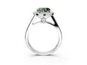 Halo Engagement Ring Setting for Fancy Green Heart-Shaped Center with Outer Bezel Rim, Pave Band and Prong Head in White Gold