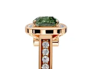 Halo Engagement Ring Setting for Fancy Green Cushion Cut Center with Outer Bezel Rim, Pave Band and Prong Head in Rose Gold