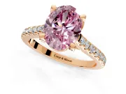 Solitaire Engagement Ring Setting for Fancy Pink Oval Center with Widening Pave Band and Claw Prong Head in Rose Gold
