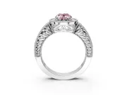 Milgrain Halo Engagement Ring Setting for Fancy Pink Oval Center with Pave Band and Prong Head in Platinum