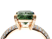 Solitaire Engagement Ring Setting for Fancy Green Princess Cut Center with Multi-Row Pave Accents and Basket Head in Rose Gold