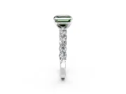 Shared-Prong Engagement Ring Setting for Fancy Green Asscher Cut Center with Graduated Accents and Prong Head in Sterling Silver