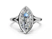 Solitaire Engagement Ring Setting for Marquise Center with V Split Shank and Bezel Head in Platinum
