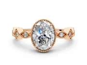 Milgrain Bezel Engagement Ring Setting for Oval Center with Marquise Stations and Bezel Head in Rose Gold