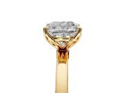 Solitaire Engagement Ring Setting for Cushion Cut Center with Thin Rounded Plain Band and Prong Head in Yellow Gold