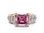 Cluster Engagement Ring Setting for Fancy Pink Asscher Cut Center with 2-Row Shoulder Clusters and Prong Head in Rose Gold