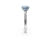 Cluster Engagement Ring Setting for Fancy Blue Princess Cut Center with Round Cut Accent Band and Prong Head in Sterling Silver