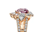 Halo Engagement Ring Setting for Fancy Pink Heart-Shaped Center with Two-Strand Split Shank and Prong Head in Rose Gold