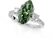 3 Stone Engagement Ring Setting for Fancy Green Marquise Center with Round Cut Side Accents and Prong Head in Sterling Silver