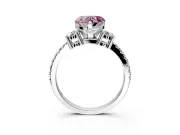 3 Stone Engagement Ring Setting for Fancy Pink Heart-Shaped Center with Round Cut Side Accents and Prong Head in Sterling Silver