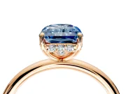 Solitaire Engagement Ring Setting for Fancy Blue Radiant Cut Center with Plain Band, Open Basket and Prong Head in Rose Gold