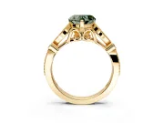 Solitaire Engagement Ring Setting for Fancy Green Heart-Shaped Center with Marquise and Bezel Accents and Prong Head in Yellow Gold