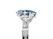 3 Stone Engagement Ring Setting for Fancy Blue Pear-Shaped Center with Tapered Baguettes, Plain Band and Prong Head in Platinum