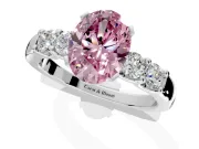 5 Stone Engagement Ring Setting for Fancy Pink Oval Center with Plain Band and Prong Head in Sterling Silver