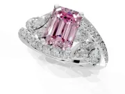 Halo Engagement Ring Setting for Fancy Pink Emerald Cut Center with Marquise and Pave Bypass Band and Prong Head in White Gold