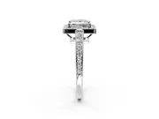 Bezel-Framed Halo Engagement Ring Setting for Princess Cut Center with Pave Band and Prong Head in Platinum
