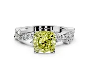 Solitaire Engagement Ring Setting for Fancy Yellow Cushion Cut Center with Bar-Station Pave Twist and Prong Head in Platinum