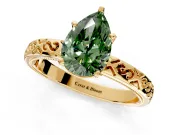 Solitaire Engagement Ring Setting for Fancy Green Pear-Shaped Center with Scrollwork Band and Prong Head in Yellow Gold