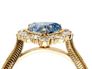 Milgrain Halo Engagement Ring Setting for Fancy Blue Heart-Shaped Center with Bezel Point Accents and Prong Head in Yellow Gold