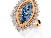 Halo Engagement Ring Setting for Fancy Blue Marquise Center with Milgrain Bezel Rim, Plain Band and Prong Head in Rose Gold