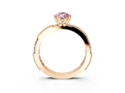 Solitaire Engagement Ring Setting for Fancy Pink Pear-Shaped Center with Milgrain-Edged Pave Band and Prong Head in Rose Gold
