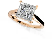 Solitaire Engagement Ring Setting for Princess Cut Center with Tapered Shoulders and Prong Head in Rose Gold