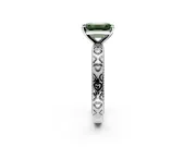 Solitaire Engagement Ring Setting for Fancy Green Emerald Cut Center with XO Engraved Band and Prong Head in Sterling Silver
